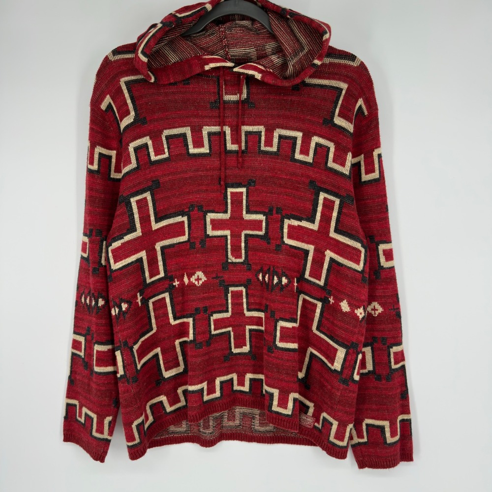 Denim & Supply Ralph Lauren Aztec Small Red Southwestern Geometric Knit Hoodie